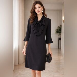 Space Style Concept Black Ruffle Mini Dress Long Sleeve Party EU 38 XXS NWT